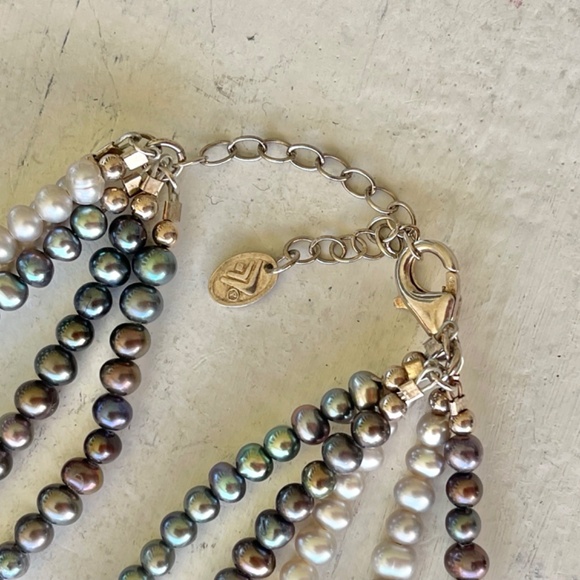 Silpada Necklace, 5 Strand Silver and Iridescent Purple Freshwater Pearl 16 in+ - Picture 8 of 8